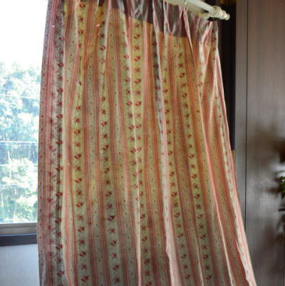 C-620　フランスアンティークカーテン　ローズ柄コットンカーテン 2m34