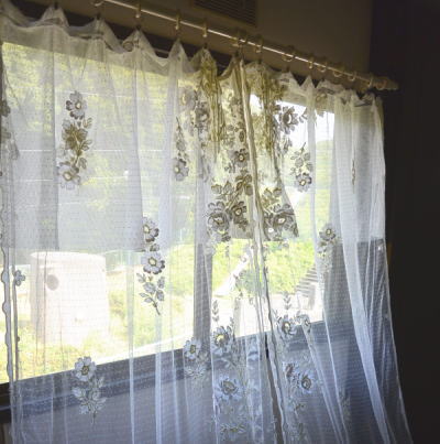 C-686　フランスアンティークレースカーテン2枚　コットンチュールレースカーテン 2m22