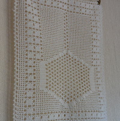 【日本発送】C-736　イギリスアンティークカーテン　コットンクロシェレースクロス 33x40cm