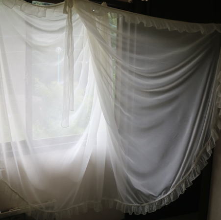C-919　フランスアンティークレースカーテン　モスリン地天蓋カーテン 1m56