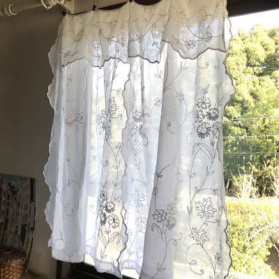 C-923　フランスアンティークレースカーテン コーネリー刺繍綿ローンカーテン 87cm
