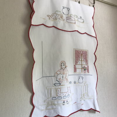 C-957　フレンチアンティークスモールカーテン/ドアカーテン　手刺繍コットン 55x80cm