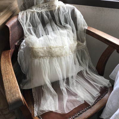 C-980　フランスアンティークレースカーテン　ボビンレース＆チュールレースカーテン 65cm