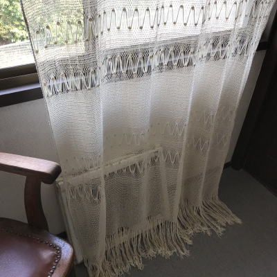 C-985　フランスアンティークレースカーテン　ハンドワークリネンフィレレースカーテン 129x198cm