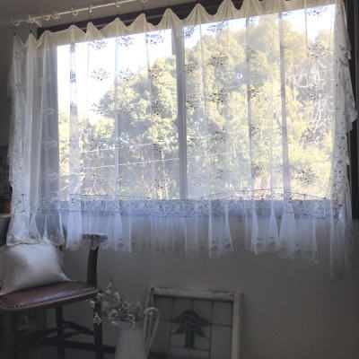 C-997 フランスアンティークレース＆刺繍カーテン/チュールレースクロス　コットンチュールレース 295x127cm