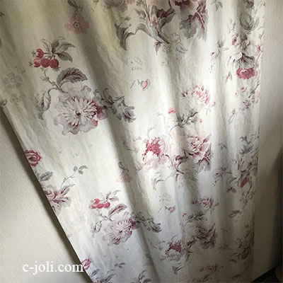 C1049 フランスアンティークカーテン/プリントカーテン　ローズ柄コットンカーテン 1m96