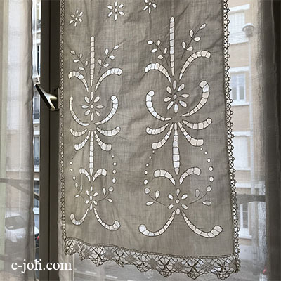 フランスアンティーク　手刺繍　レースカーテン フランスアンティーク 手刺繍 レースカーテン フランスアンティーク手