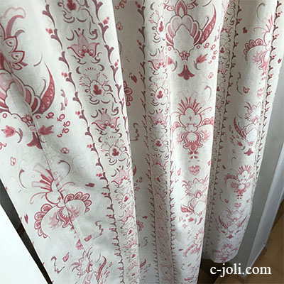 【パリ発送】C1090 フランスアンティークコットンカーテン　アールヌーボー1900年プリントカーテン 1m84