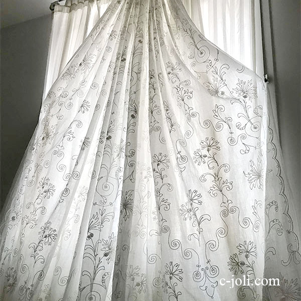 【日本発送】C1106 フランスアンティーク天蓋カーテン/コーネリー刺繍カーテン　綿ローン刺繍カーテン 3m10