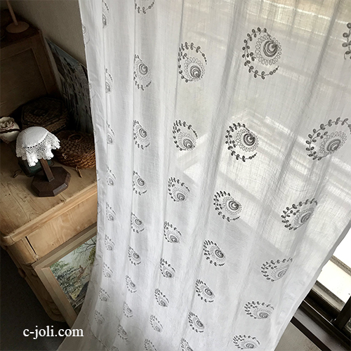 【日本発送】C1110 フランスアンティークコーネリー風ローンカーテン　綿ローン＆マシーン刺繍カーテン 2m38