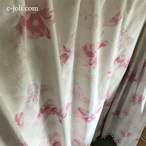 C1151 フランスアンティークカーテン  20世紀初頭花柄コットンカーテン 250x195cm
