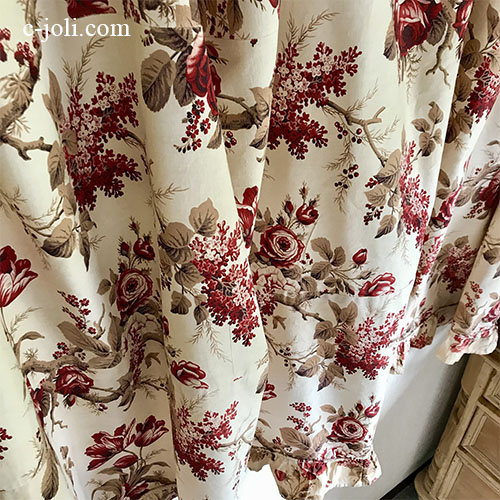 C1152 フランスアンティークカーテン  19世紀ローズ柄コットンカーテン 117x284cm