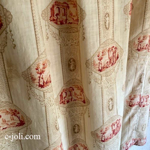 【日本発送】C1162 フランスアンティークカーテン 19世紀フレンチコットンカーテン 89cm