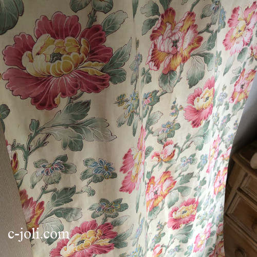 C1167 フランスアンティーク麻カーテン 花柄リネンカーテン 3m07