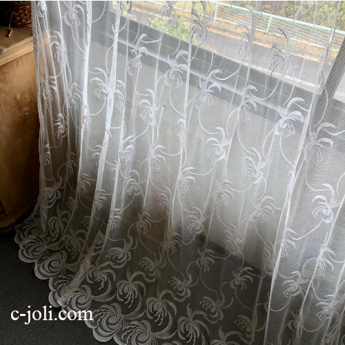 C1171 フランスアンティークレースカーテン　コットンチュールレースロングカーテン 188x200cm