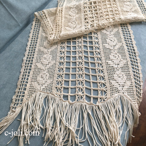 【パリ発送】C1172 フランスアンティークレースカーテン　コットンレースロングカーテン 1m54