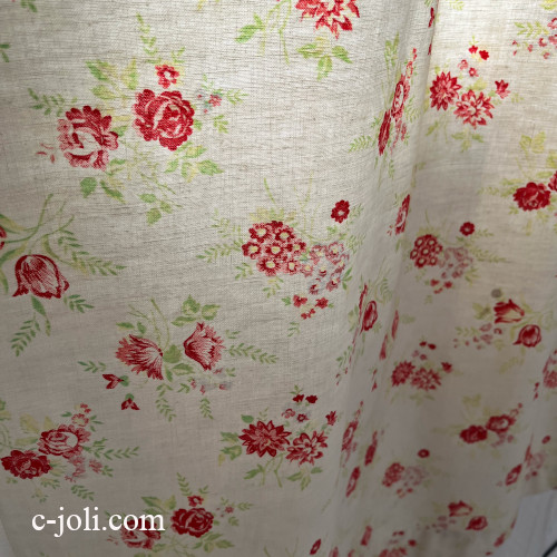 【パリ発送】C1194  フランスアンティークコットンカーテン　小花柄コットンカーテン 126x193cm