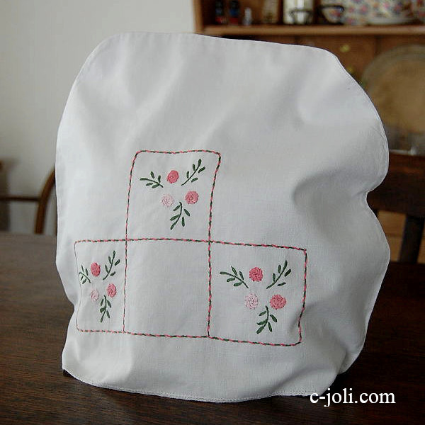 【日本発送】E-208　イギリスアンティークリネンティーコージー　手刺繍リネン