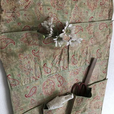 E-274　イギリスアンティークリネン　1930年代ペイズリー柄リネンシューラック