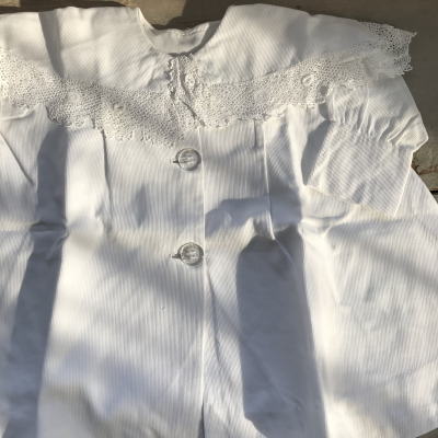 【日本発送】E-448　フランスアンティークベビー服　クロシェレース＆コットンピケベビーコート 44cm