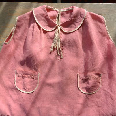 【日本発送】E-697　フランスアンティークベビードレス/チャイルドワンピース　手刺繍リネン 55cm