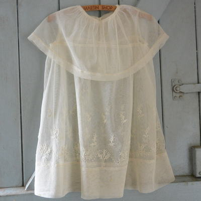 E-769　フランスアンティークレースベビードレス/ドールドレス　手刺繍＆リネンチュールレース 57cm