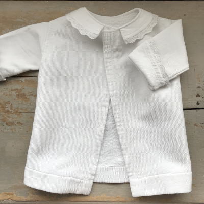【日本発送】E-873　フランスアンティークベビー服/ドール服　手刺繍＆コットンピケベビージャケット 39cm