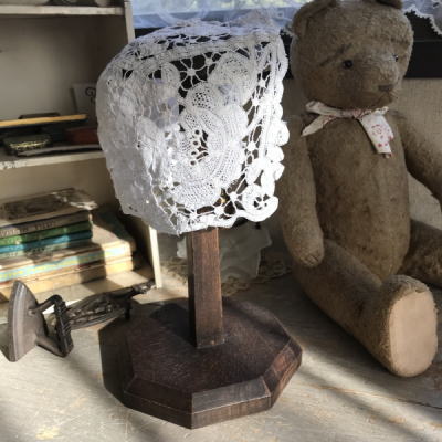 E-936 フランスアンティークドール/ベビーハット/ボネ　リネンバテンレース