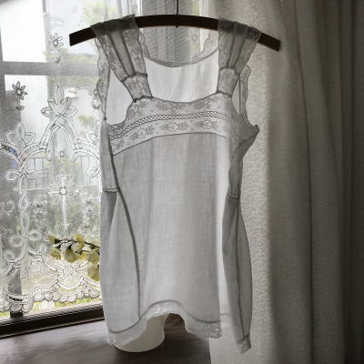 【日本発送】E-968 フランスアンティークベビードレス/ドールドレス　コットン＆レース 49cm