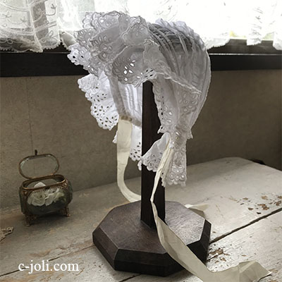 E-983 フランスアンティークドールハット/ベビーハット/ボネ カット