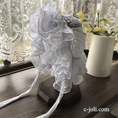 E-986 フランスアンティークチャイルドハット/ベビーハット/ベビー帽子/ボネ　手刺繍コットンローン＆レース