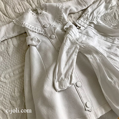 【パリ発送】E1003 フランスアンティークドールワンピース＆ドールコート 手刺繍レース＆コットンピケ  44cm