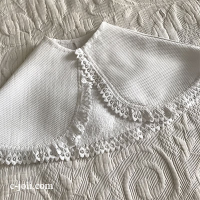 【パリ発送】E1004 フランスアンティークベビーケープ/ベビー服　手刺繍レース＆コットンピケ  22cm