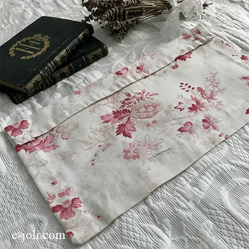 【パリ発送】E1075 フランスアンティーク花柄リネンポーチ 38x20cm