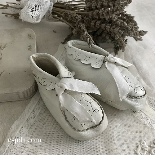 【パリ発送】E1077 フランスアンティークドール/ベビーシューズ　フェイクレザーシューズ 10.5cm