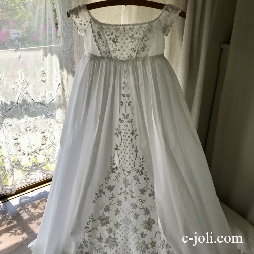 E1099 フランスアンティークベビードレス/セレモニードレス/洗礼ドレス/ドールドレス　手刺繍コットン 100cm