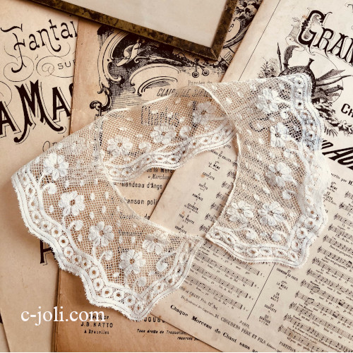 【パリ発送】E1100 フランスアンティークレースチャイルド衿/レースつけ襟　19世紀リネンヴァランシエンヌレース　