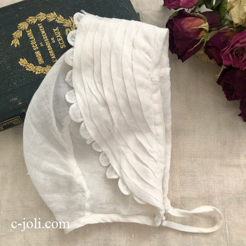 【パリ発送】E1102 フランスアンティークチャイルドハット/ベビー帽子/ベビーボネ　綿ローン