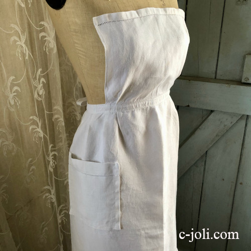E1124 フランスアンティークリネンエプロン/タブリエ　リネン胸当てエプロン 90cm 紐なし