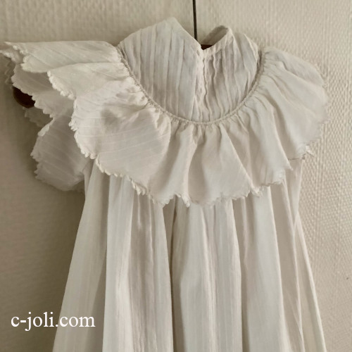 【パリ発送】E1134 フランスアンティークベビードレス/セレモニードレス/ベビー服/洗礼服　手刺繍＆コットンピケ 86cm
