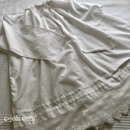 【パリ発送】E1148 フランスアンティークコットンベビードレス　教会用チャーチスモックコットン＆マシーンレース 71cm