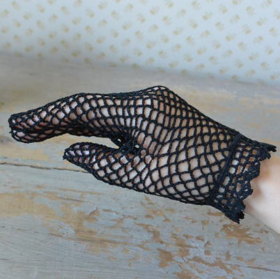 【日本発送】F-005　フランスアンティークレース手袋　リネンクロシェレース手袋　ブラック