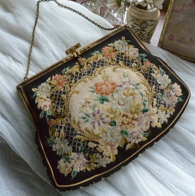 F-028 イギリスアンティーク/ヴィンテージバッグ プチポワン  