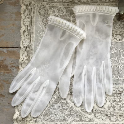 F-079 フランスアンティーク手袋　ナイロン手袋　オフホワイト