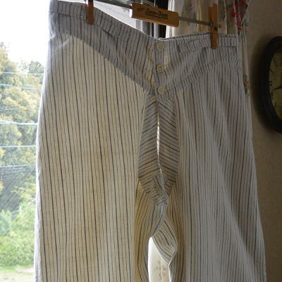 【日本発送】G-085　フランスアンティークコットンパジャマトラウザーズ/ズボン/ストライプパンツ