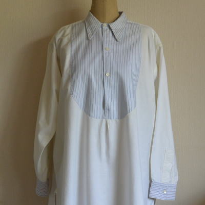 G-125　フランスアンティークコットンワークシャツ　ストライプ＆ホワイト 105cm