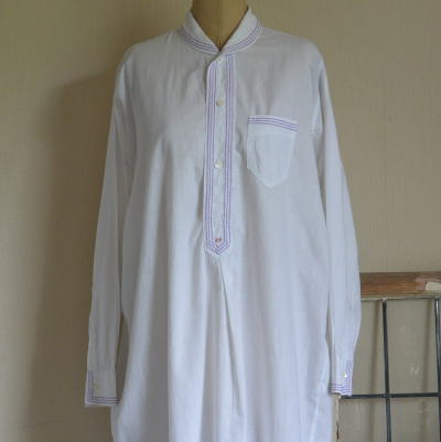 G-186　フランスアンティークコットンワークシャツ/メンズシャツ　ホワイト/パープル 102cm