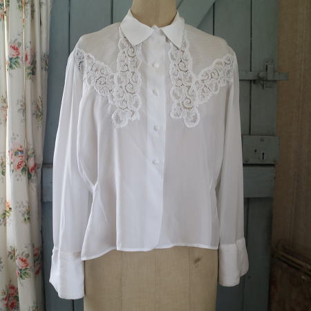 G-209 フランスアンティークブラウス/トップス ナイロン＆レースブラウス 