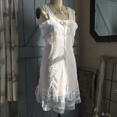 G-221 フランスアンティークレースワンピース/ドロワーズワンピ 手刺繍  