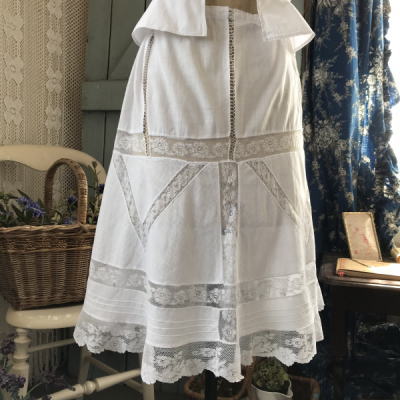 G-282 フランスアンティークスカート/ペチコート　コットン&レーススカート 62cm